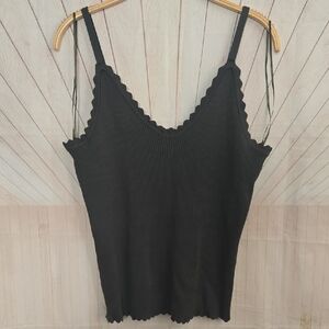 Zenobia Dark Gree Scalloped Women's Top Camisole KNIT 1X